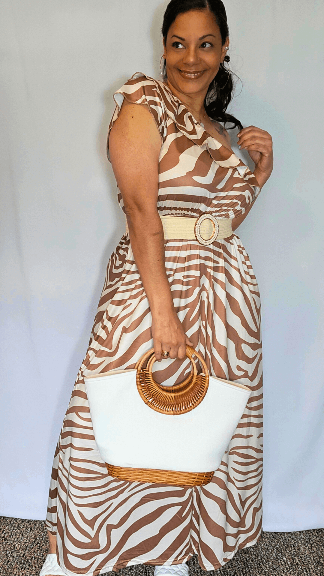 Zebra One Shoulder Maxi Dress